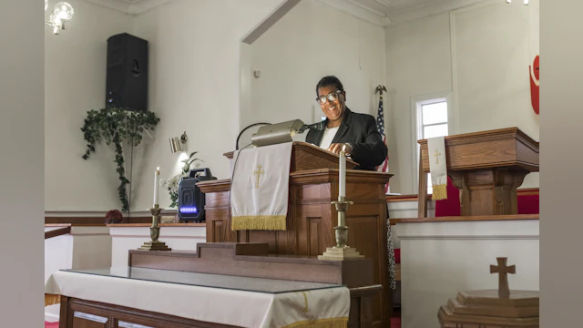 Pastor Giving Sermon at Church Pulpit
