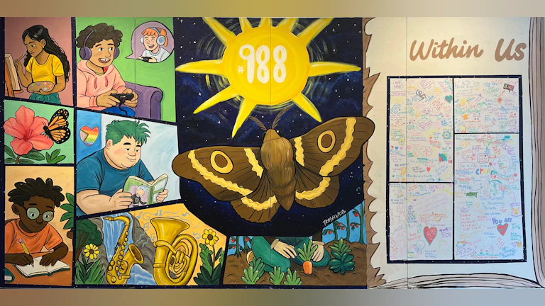 A photograph of the mural “Safety Is Where I Find Myself” by Jade Warrick aka TrashKiD Art, from Phase 1 of Within Us. Image provided by Albany Center Gallery.