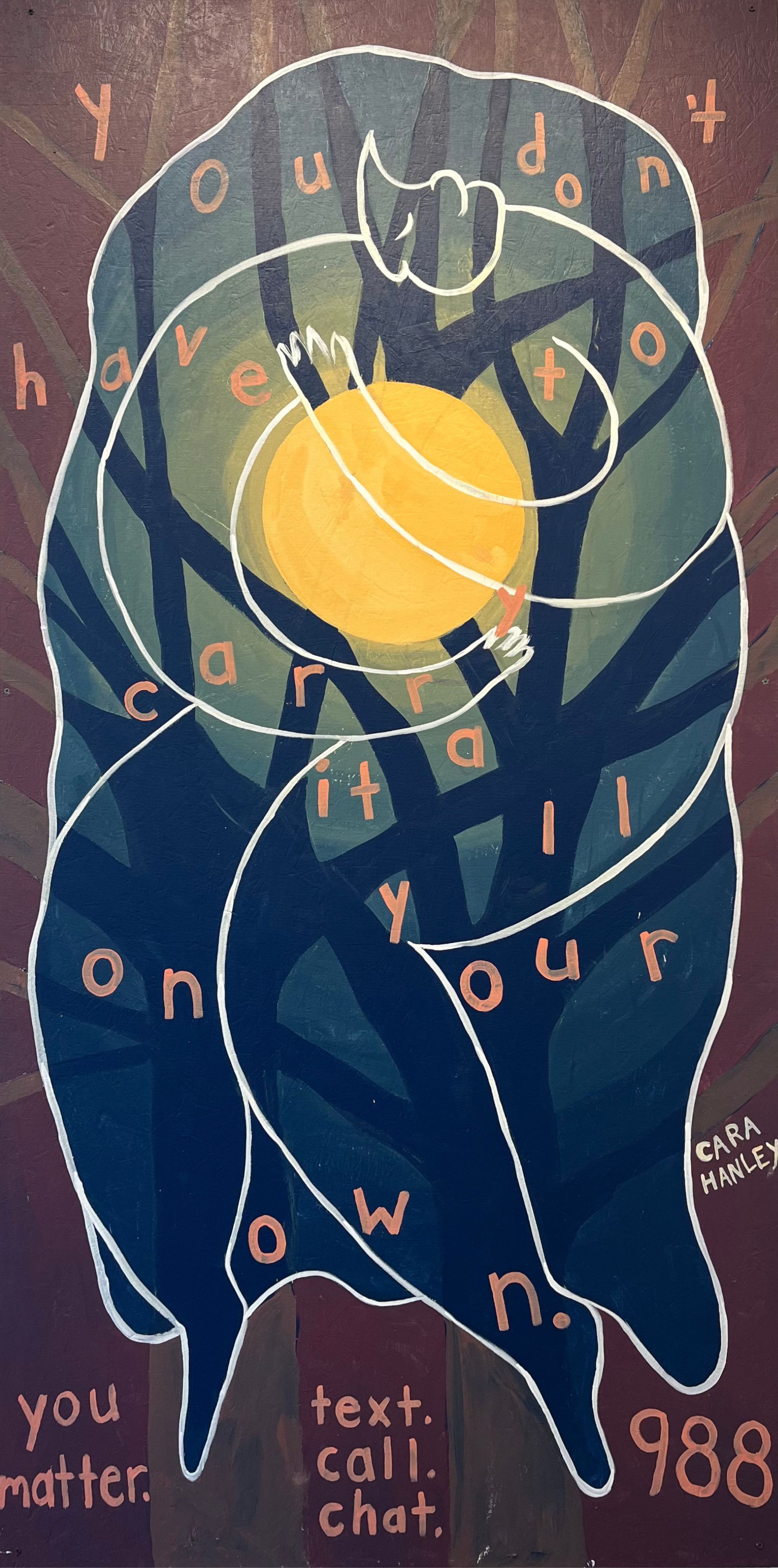 Photograph of the mural “You don’t have to carry it all on your own” by Cara Hanley from Phase 2 of Within Us. Image provided by Albany Center Gallery.