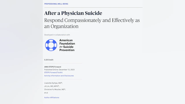 After a Physician Suicide: Respond Compassionately and Effectively as an Organization