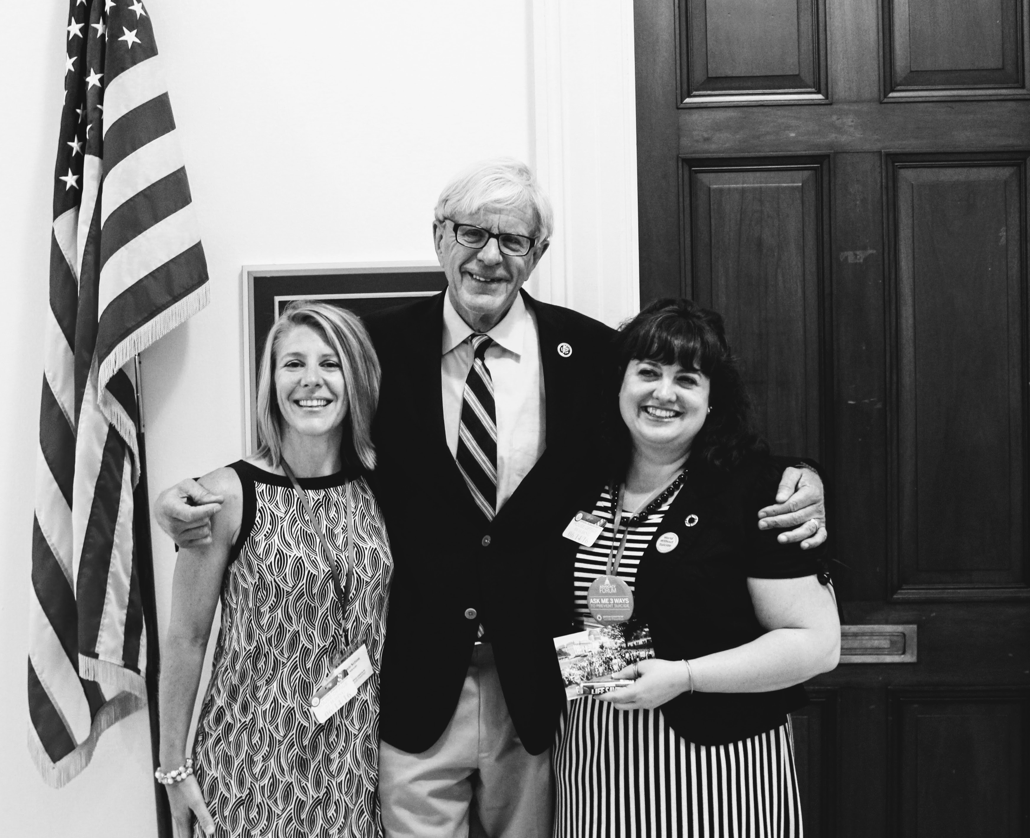 The author Jennifer Moffett posing for a photo with representative while advocating for AFSP.
