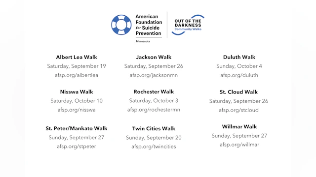 list of Minnesota Walk dates & URLs