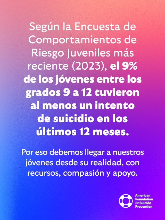 el 9% de los jóvenes entre los grados 9 a 12 tuvieron al menos un intento de suicidio en los últimos 12 meses.