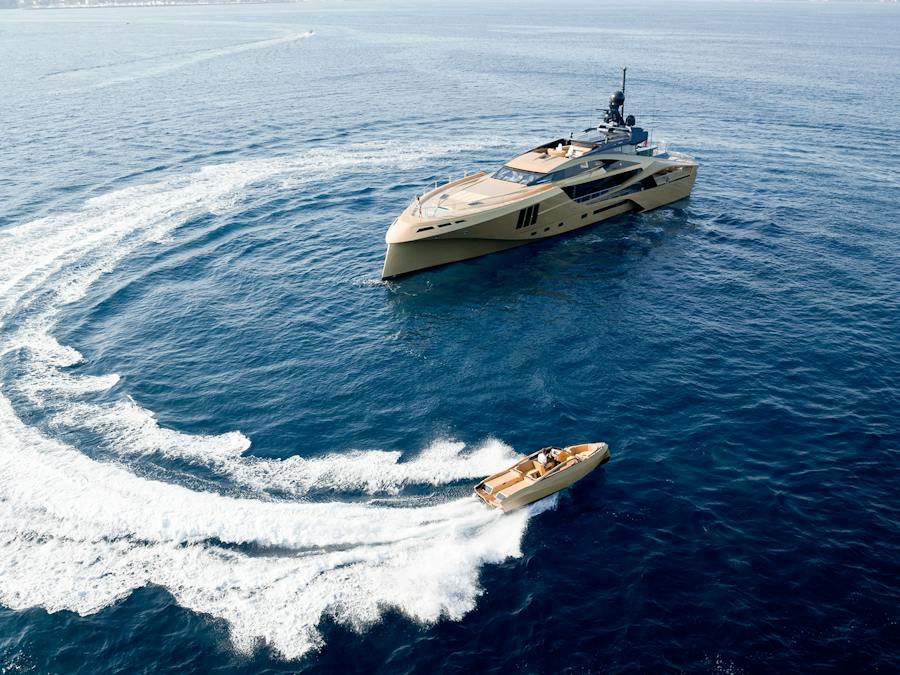 Speedboat circulating the yacht