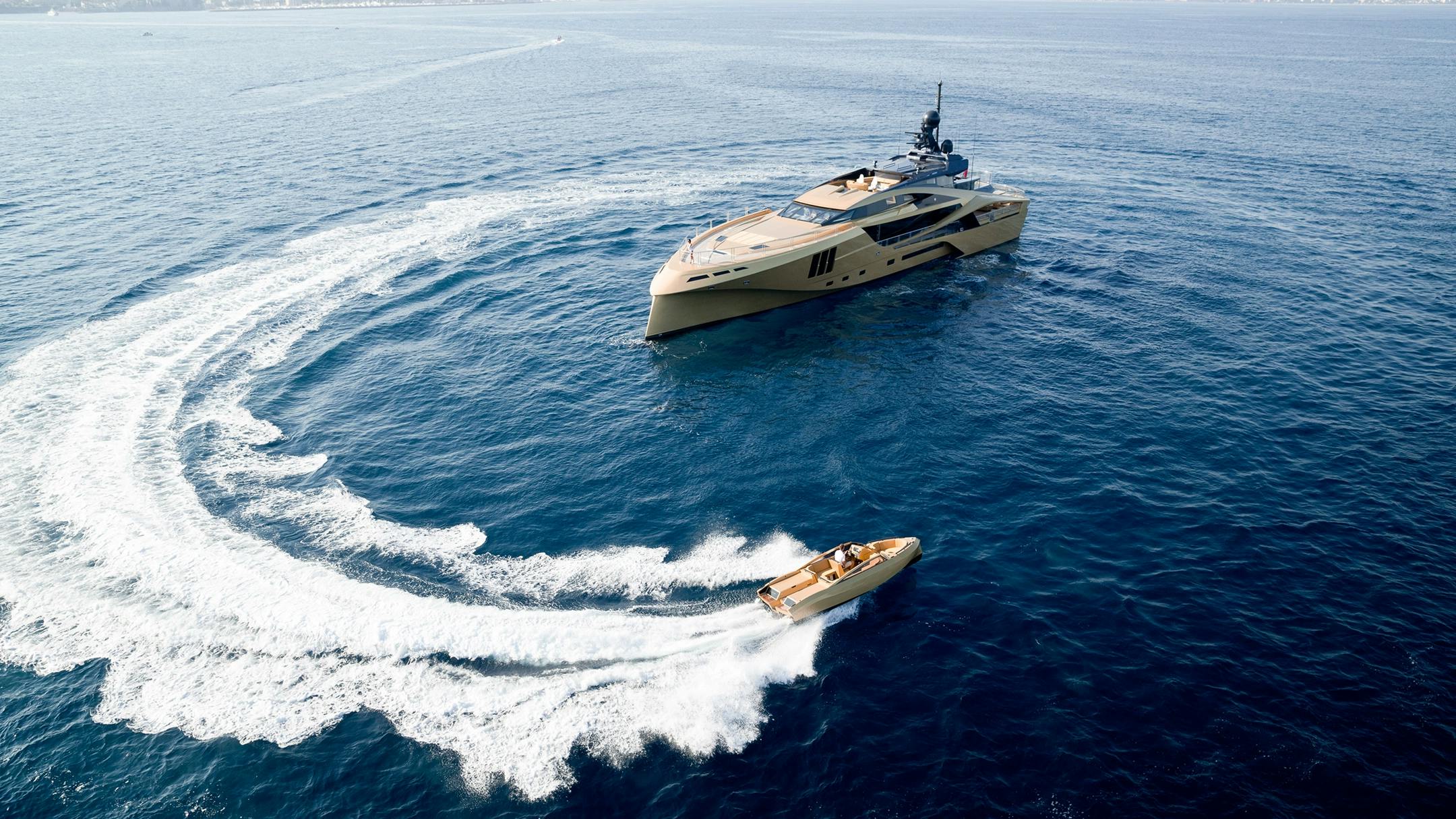 Speedboat circulating the yacht