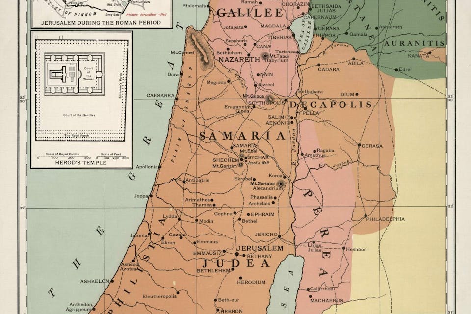 *Palestine in the time of Jesus, 4 B.C.–30 A.D.*, Charles Foster Kent, 1912. *Library of Congress, Geography and Map Division*. JandS Map Cropped