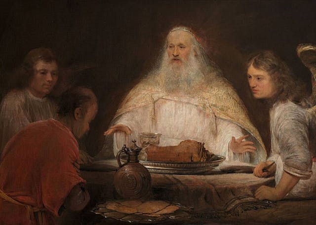 *Abraham Entertaining the Three Angels*, 1680s, by Arent de Gelder. *Museum Boijmans Van Beuningen via Wikimedia*. 1024px-Aert_de_Gelder_009