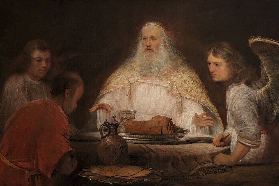 *Abraham Entertaining the Three Angels*, 1680s, by Arent de Gelder. *Museum Boijmans Van Beuningen via Wikimedia*. 1024px-Aert_de_Gelder_009
