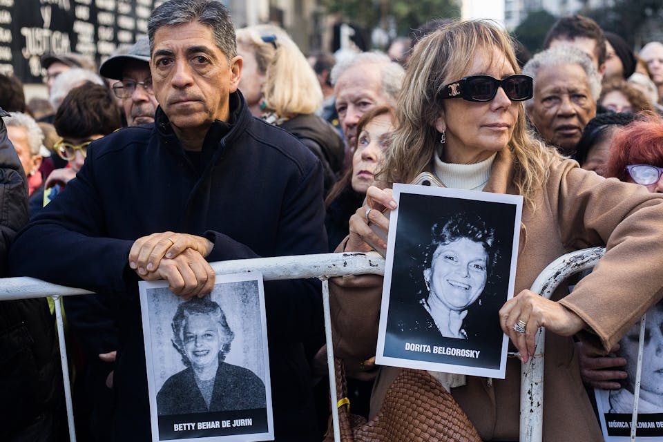 Relatives of the victims of the AMIA bombing in Buenos Aires, Argentina, on July 18, 2024. *Nicolas Suarez/NurPhoto via Getty Images*. AMIA