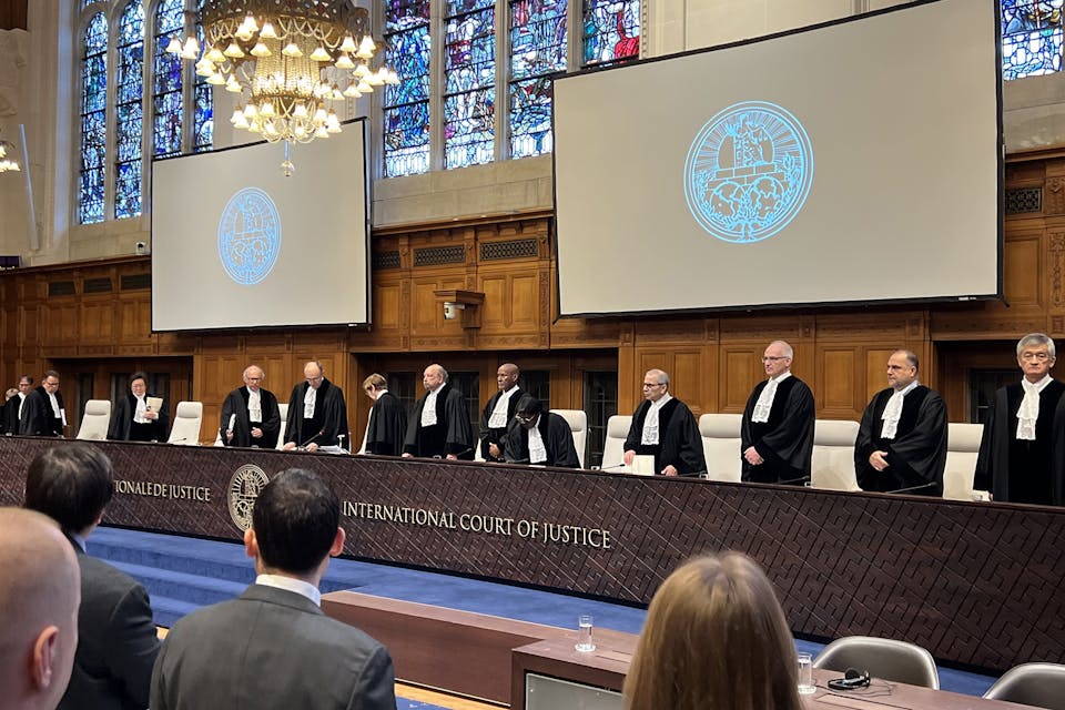 The International Court of Justice on January 31, 2024 in The Hague, Netherlands. *Selman Aksunger/Anadolu via Getty Images.* Philologos Court