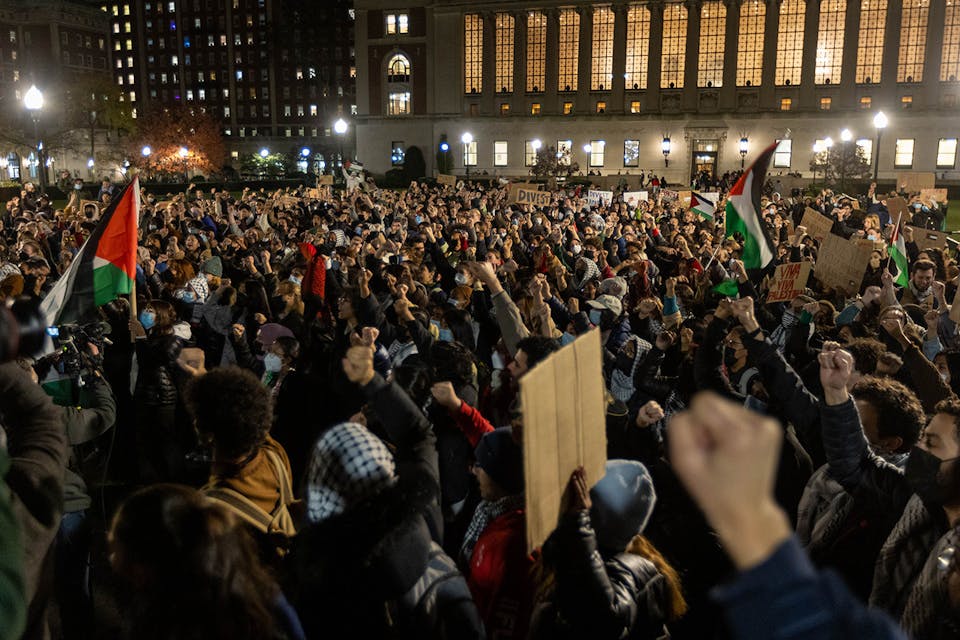 Students participate in a protest in support of Palestine on on November 14, 2023 at Columbia University in New York City. *Andrew Lichtenstein/ Corbis via Getty Images*. College Podcast