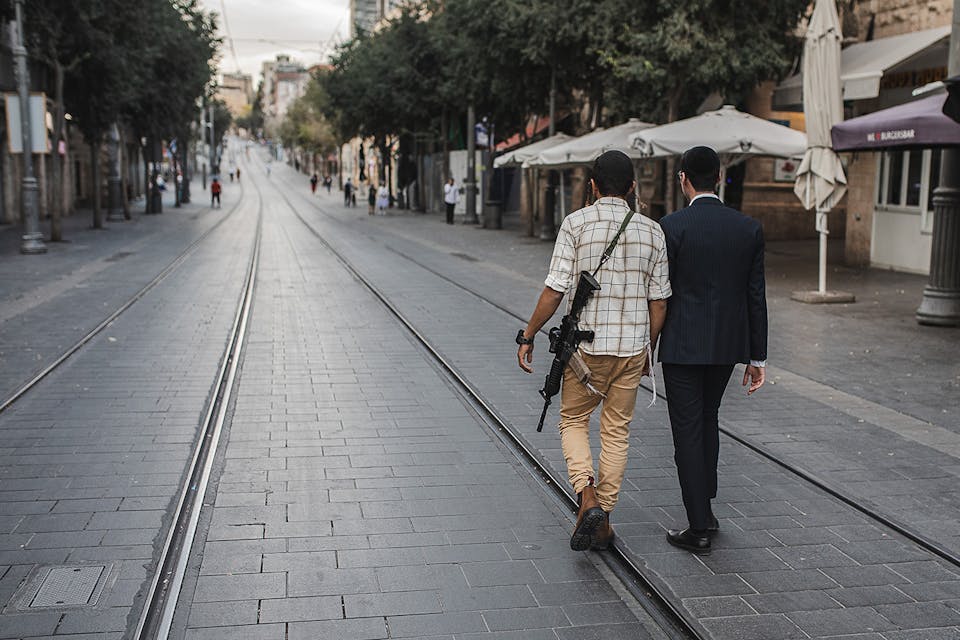 Two men walk in Jerusalem on November 11, 2023. *Gian Marco Benedetto/Anadolu via Getty Images.* Kass Gaza Main