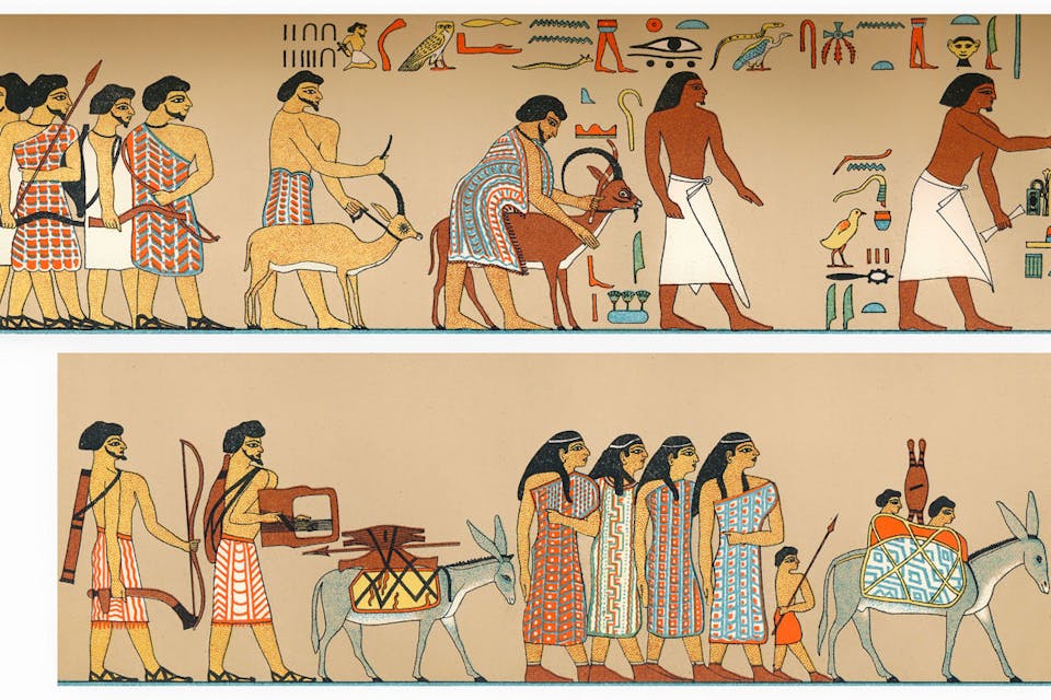 EGAPPC Semitic people from Syria-Canaan invading Egypt, tomb wall at Beni Hassan, 1700 B.C, Einwanderung semitischer Familien in Agypte