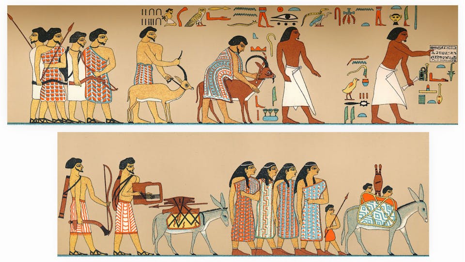 EGAPPC Semitic people from Syria-Canaan invading Egypt, tomb wall at Beni Hassan, 1700 B.C, Einwanderung semitischer Familien in Agypte