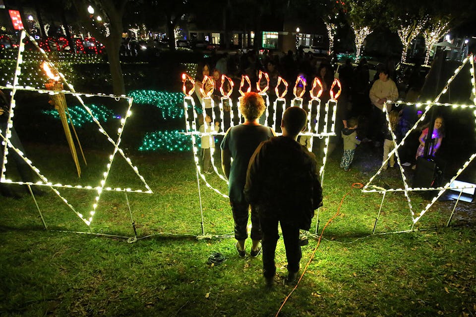 A giant menorah in Winter Garden on Tuesday, December 12, 2017.* Joe Burbank/Orlando Sentinel/Tribune News Service via Getty Images.* Berens Florida