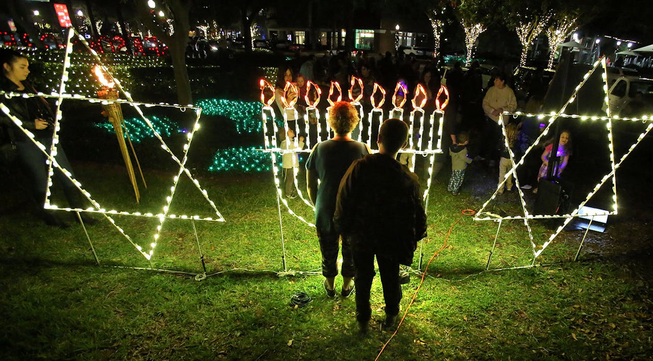 A giant menorah in Winter Garden on Tuesday, December 12, 2017.* Joe Burbank/Orlando Sentinel/Tribune News Service via Getty Images.* Berens Florida