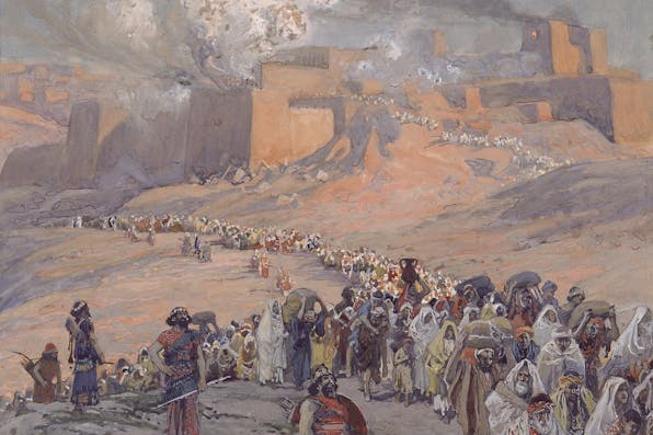 *Jewish prisoners outside Jerusalem after the destruction of the Temple by the Babylonians, as depicted in *Flight of the Prisoners* by James Tissot, c. 1896-1902. *Jewish Museum. 1280px-Tissot_The_Flight_of_the_Prisoners