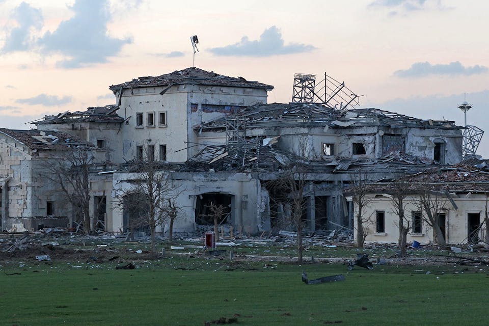 A damaged mansion following an Iranian missile attack in Erbil, Iraq on March 13, 2022. *SAFIN HAMED/AFP via Getty Images*. Schanzer Main