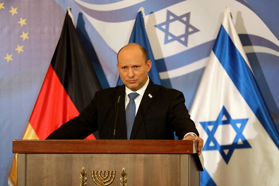 Israeli Prime Minister Naftali Bennett at a press conference with German Chancellor Olaf Scholz in Jerusalem on March 2, 2022. *GIL COHEN-MAGEN/POOL/AFP via Getty Images.* Yadlin Ukraine