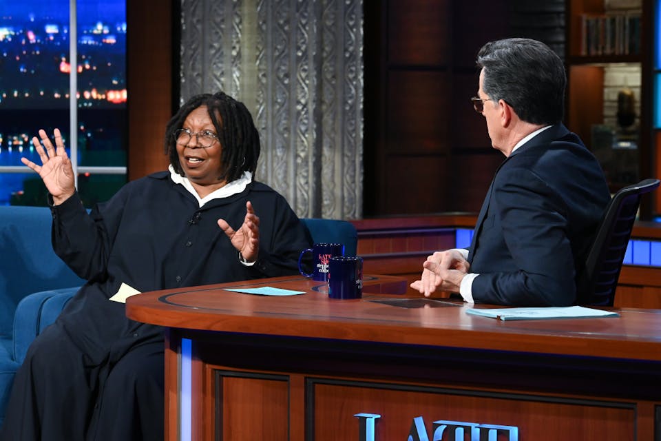 Whoopi Goldberg on *The Late Show* with Stephen Colbert. FKhn1cUXsAAORW7