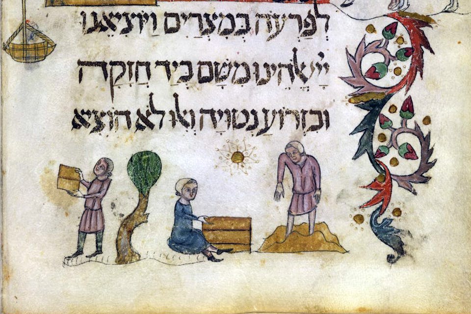 From the Barcelona Haggadah, Catalonia, c. 1340.* British Library.* Brick and Book Main