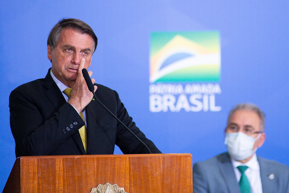 President of Brazil Jair Bolsonaro speaks at Planalto Government Palace on June 29, 2021 in Brasilia. *Andressa Anholete/Getty Images*. Sabino Brazil