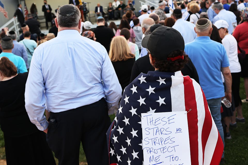 A rally against anti-Semitic violence on May 27, 2021 in Cedarhurst, New York. *Michael M. Santiago/Getty Images.* Silver 1 Main
