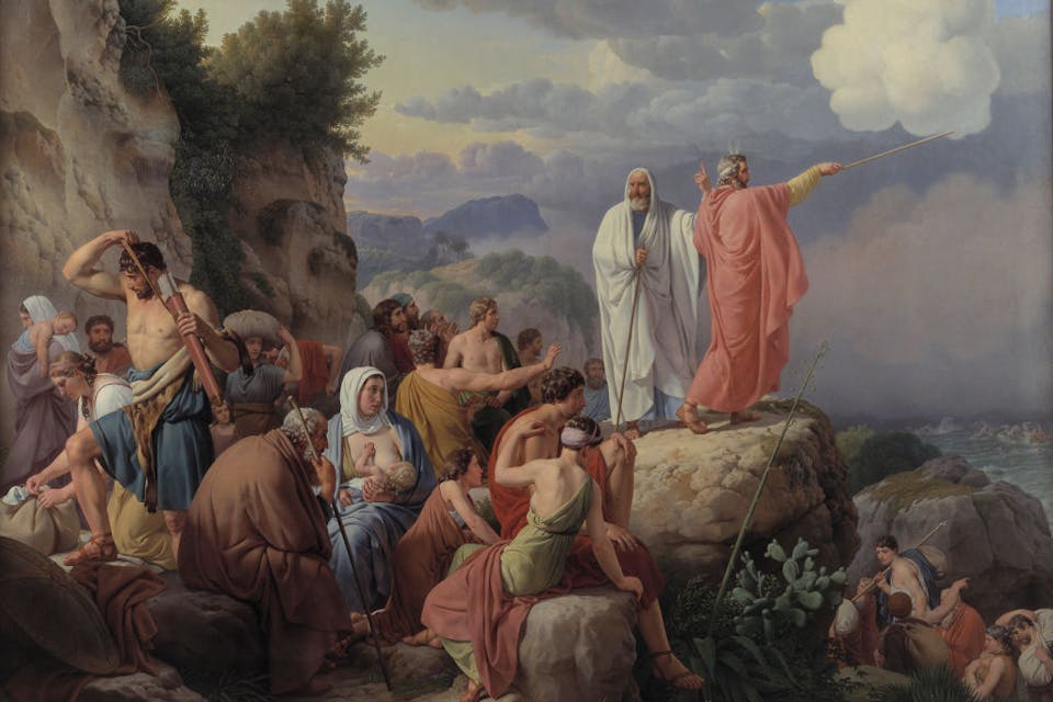 *The Israelites Resting After the Crossing of the Red Sea*, 1816, by the Danish artist Christopher-Wilhelm Eckersberg. *Fine Art Images/Heritage Images/Getty Images.* The Israelites Resting after the Crossing of the Red Sea, 1816. Found in the Collection of Statens Museum for Kunst, Copenhagen. Artist Eckersberg, Christoffer-Wilhelm (1783-1853). (Photo by Fine Art Images/Heritage Images/Getty Images)