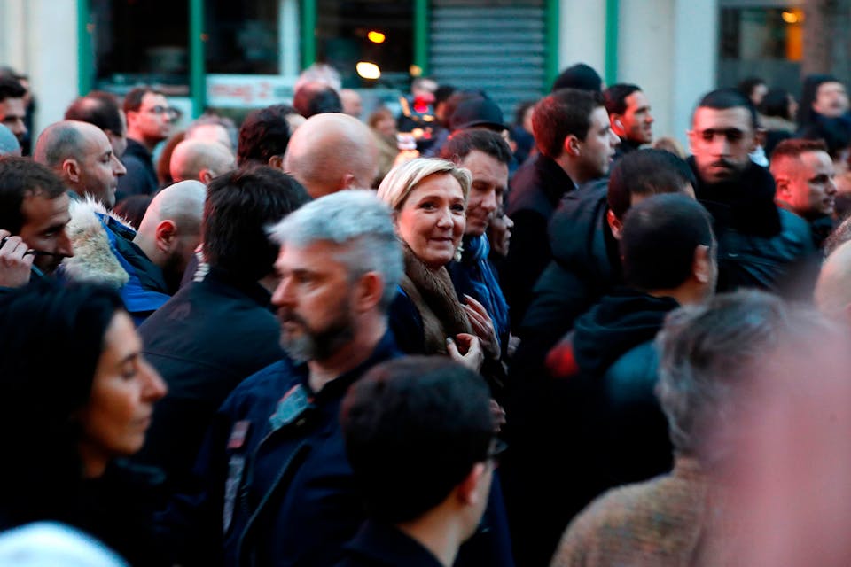 Marine Le Pen, president of the French far-right Front National party, in Paris on March 28, 2018, during a silent march in memory of Mireille Knoll, an 85-year-old Jewish woman murdered in her home in an anti-Semitic attack. *FRANCOIS GUILLOT/AFP via Getty Images*. Cremer Main