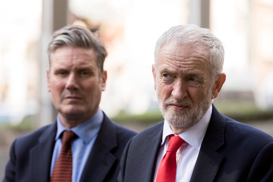 Then-MP Keir Starmer with then-British Labor leader Jeremy Corbyn on March 21, 2019 in Belgium. *Thierry Monasse/Getty Images*. Berens UK Labor Main