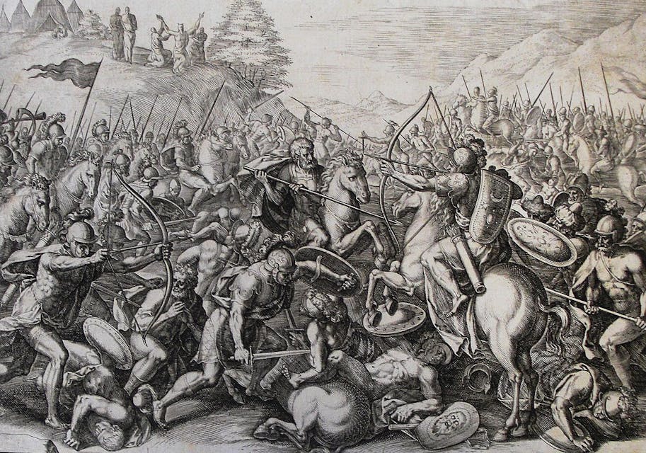 The_Phillip_Medhurst_Picture_Torah_423._Joshua_fighting_Amalek._Exodus_cap_17_vv_10&13._Galle