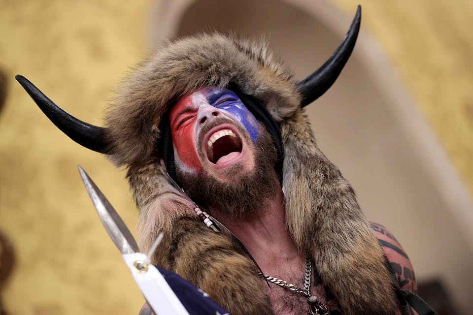 A Trump supporter known as the Q Shaman at the U.S. Capitol during a riot on January 6, 2021. *Win McNamee/Getty Images.* Paganism Main