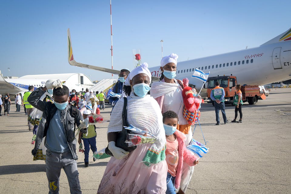 Members of the Falash Mura community arrive at Israel's Ben Gurion Airport on May 21, 2020. *Flash90.* Aliyah Falash Mura Main