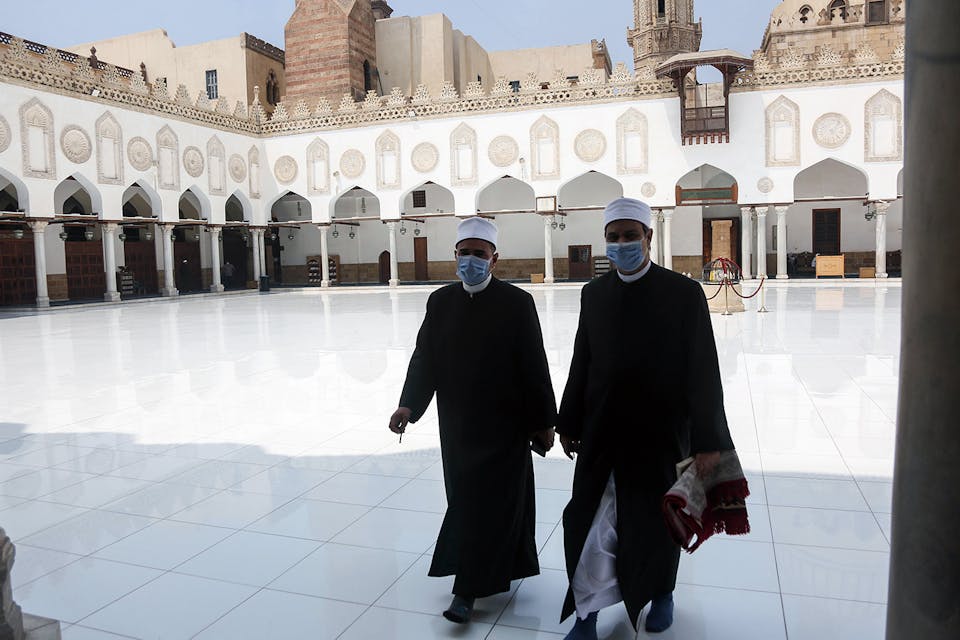 Worshippers inside the historic al-Azhar Mosque in Cairo on August 28, 2020. *Islam Safwat/NurPhoto via Getty Images.* Aboubakr Islam Main