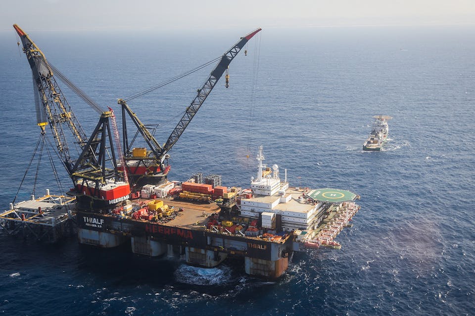A processing rig by Israel's Leviathan natural-gas field near the city of Caesarea on January 31, 2019. *Marc Israel Sellem/POOL.* Leviathan Main