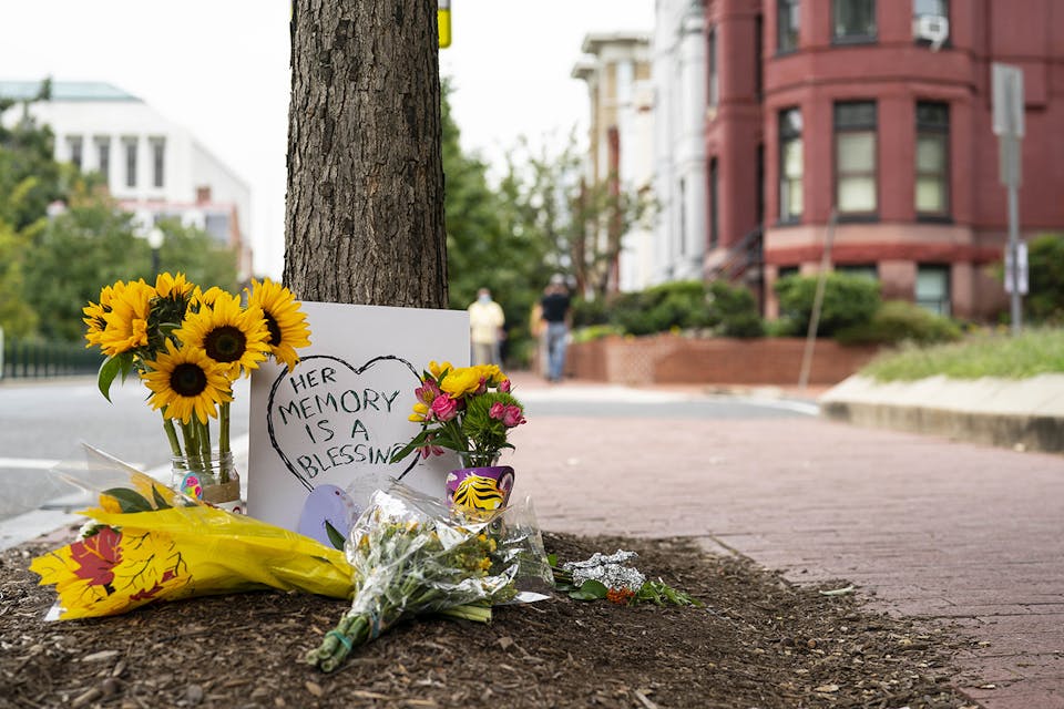 A memorial outside the Supreme Court where Justice Ruth Bader Ginsburg lies in repose on Thursday, Sept. 24, 2020. *Sarah Silbiger/Bloomberg via Getty Images.* RBG Main