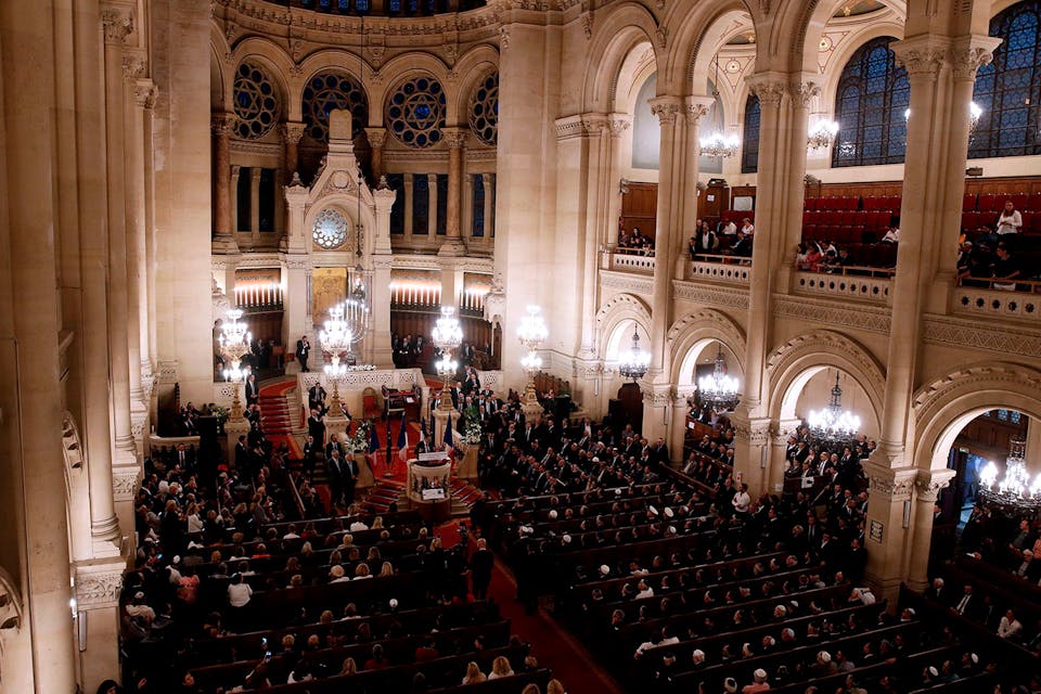Rosh Hashanah at the Great Synagogue in Paris on September 4, 2018. *YOAN VALAT/AFP via Getty Images.* Paris Synagogue Main