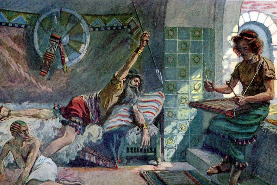 *An illustration of King Saul attempting to stab David by James Tissot*. Culture Club/Getty Images. Saul David Main