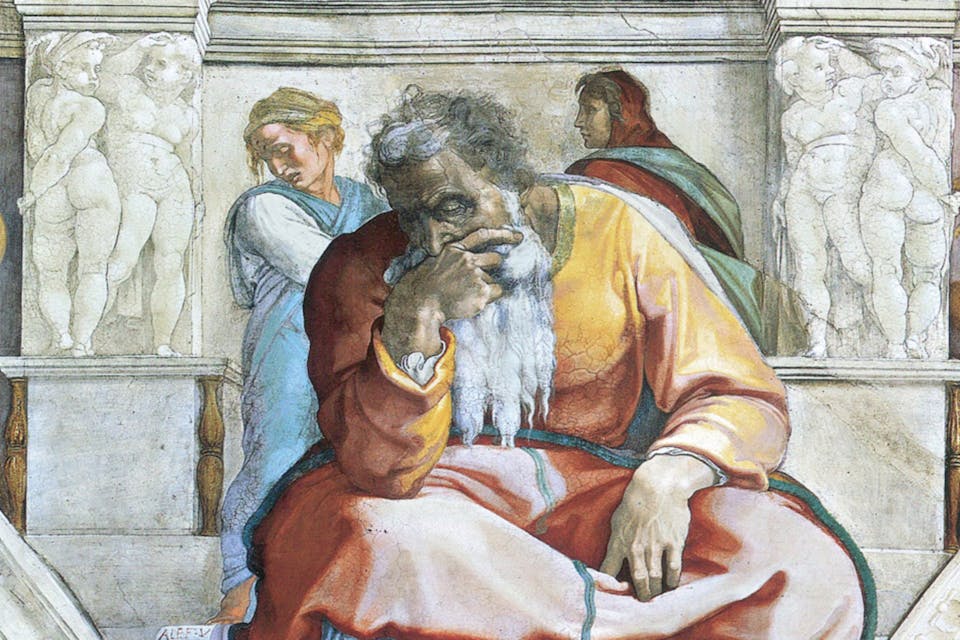 *A 1512 fresco of the prophet Jeremiah by Michelangelo at the Sistine Chapel in Rome.* Jeremiah Main