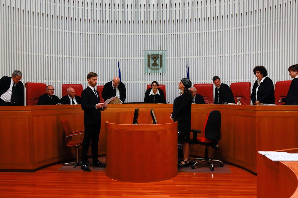 *Supreme Court President Esther Hayut and other Supreme Court justices arrive for a hearing at the Supreme Court in Jerusalem on June 3, 2018.* Yonatan Sindel/Flash90. Israel SC Koppel