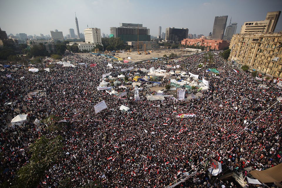 *Protestors gathering on November 25, 2011 in Cairo, Egypt in one of the early protests of the Arab Spring.* Peter Macdiarmid/Getty Images. Tahrir Square Main