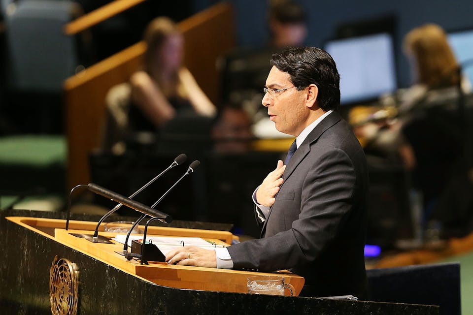 *Danny Danon, Israel's representative to the United Nations, speaks on the floor of the General Assembly on December 21, 2017 in New York City.* Spencer Platt/Getty Images. Danon Podcast List