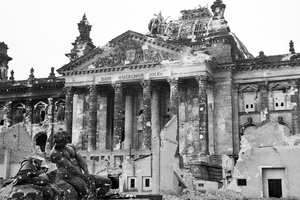 *The Reichstag after the bombing of Berlin, June 1945. *Wikipedia. Reichstag Main