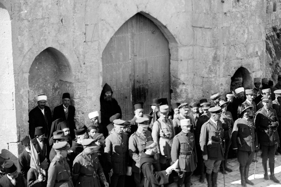 *A Franciscan monk reading in French British General Edmund Allenby's famous proclamation announcing British rule over Jerusalem on December 11, 1917.* Library of Congress Allenby Proclamation Main
