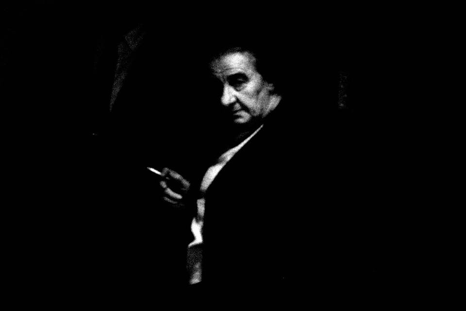 *In the Knesset, when Golda Meir felt the need for a few puffs, she would leave the floor, go to the doorway, stand with one foot in and one foot out and listen to the debate while dragging on her cigarette.* David Rubinger/CORBIS/Corbis via Getty Images. Golda-Main