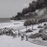 *The *Altalena* on fire after being shelled near Tel Aviv in June 1948.* Wikipedia. 1280px-Altalena_off_Tel-Aviv_beach