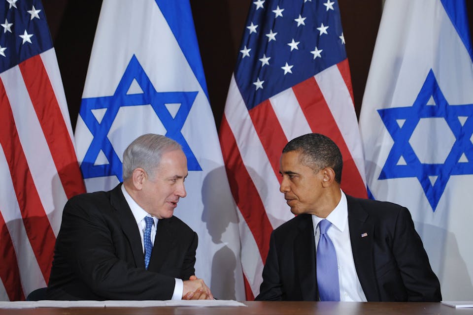 *US President Barack Obama shakes hands with Israeli Prime Minister Benjamin Netanyahu during a meeting September 21, 2011 at the United Nations in New York City.* MANDEL NGAN/AFP/Getty Images. Kramer-Independent