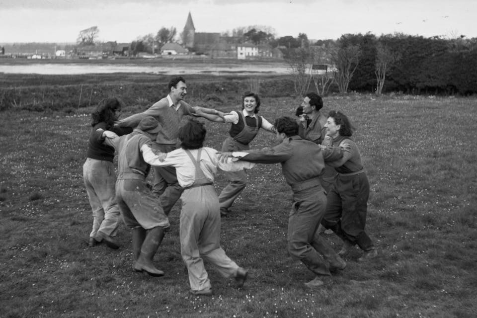 *Young Jewish farmworkers on a Jewish communal farm in Sussex, England in 1950.* Kurt Hutton/Picture Post/Getty Images. Circle-Dance