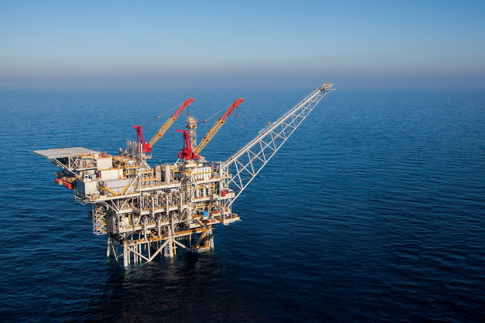 *A production platform above Israel's offshore Tamar natural gas field. *Albatross via Getty Images. Herman-Offshore-Main