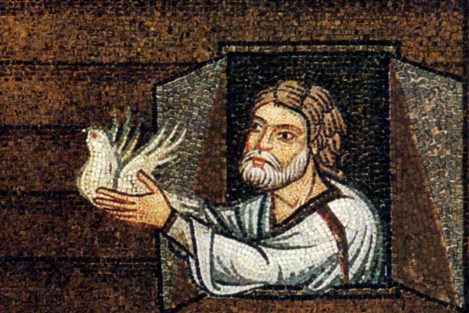 *A 12th-century Venetian mosaic depicting Noah releasing the dove. *Wikipedia. Noah_mosaiccrop